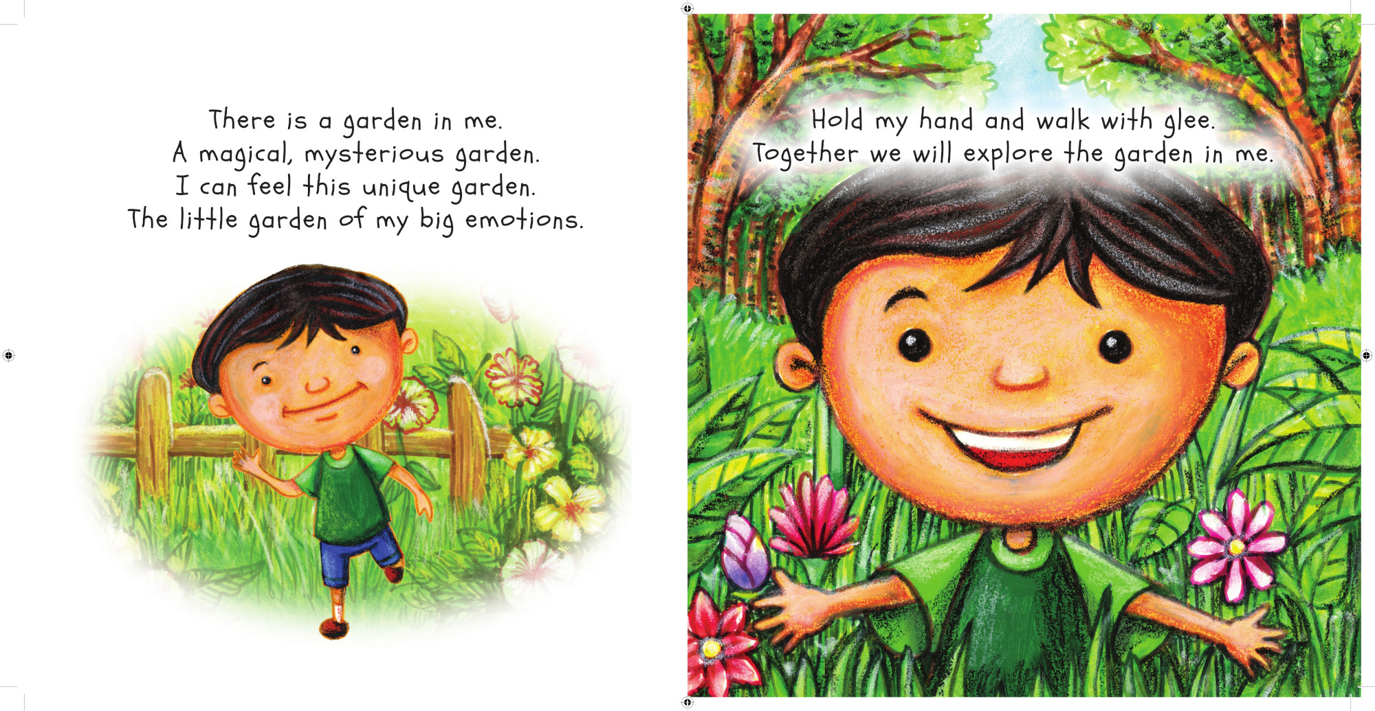 Opening spread of The Garden In Me, introducing the magical inner garden of big emotions